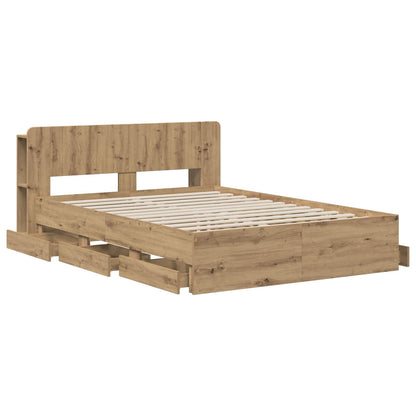 Bed Frame with Storage and Headboard Artisan Oak 160 x 200 cm