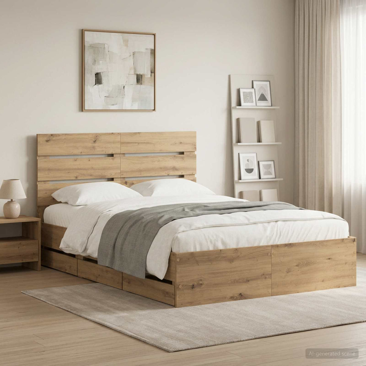 Bed Frame with Storage and Headboard Artisan Oak 160 x 200 cm