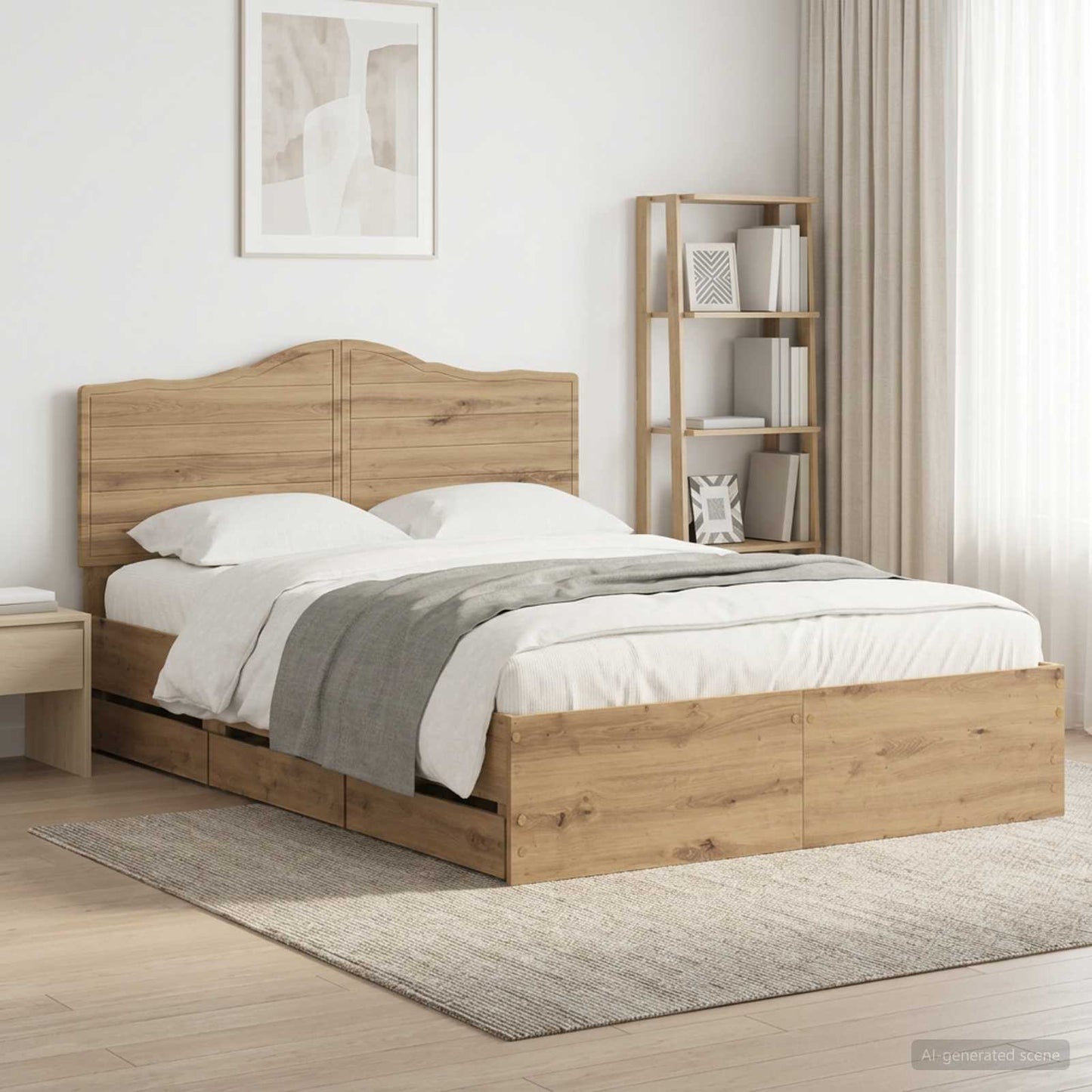 Bed Frame with Storage and Headboard Artisan Oak 160 x 200 cm