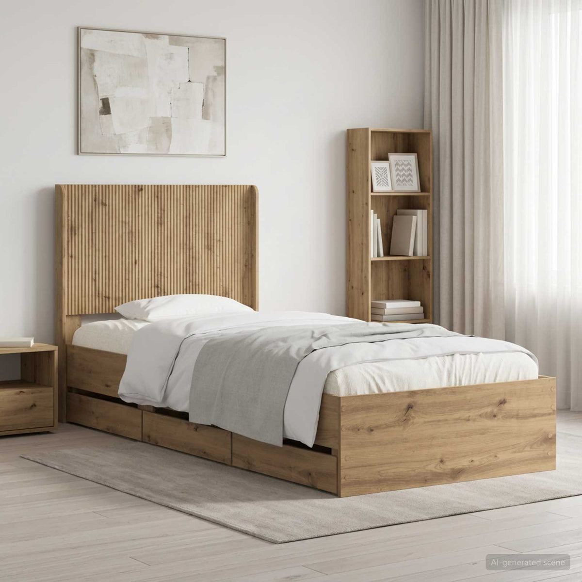 Bed Frame with Storage and Headboard Artisan Oak 90 x 200 cm