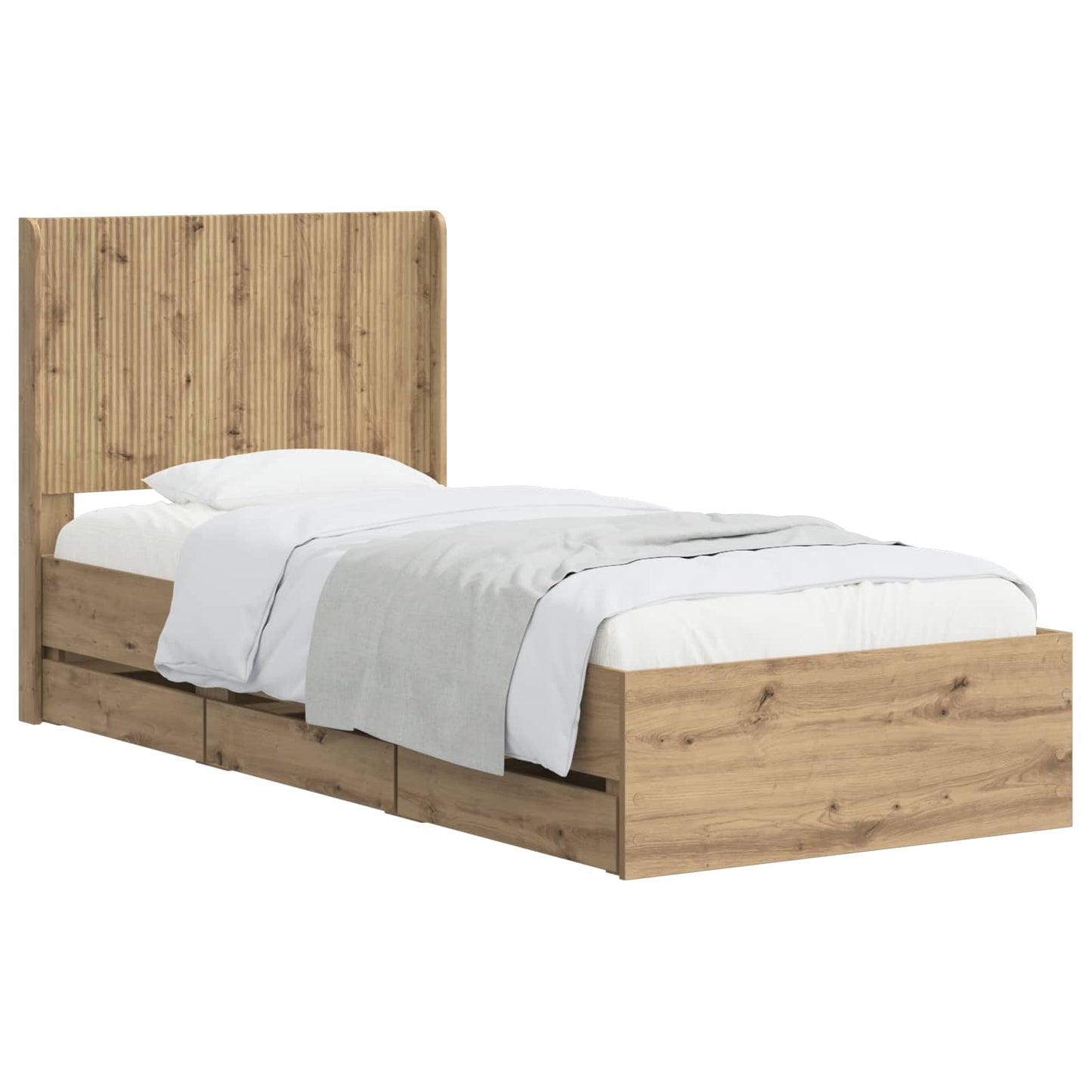 Bed Frame with Storage and Headboard Artisan Oak 90 x 200 cm