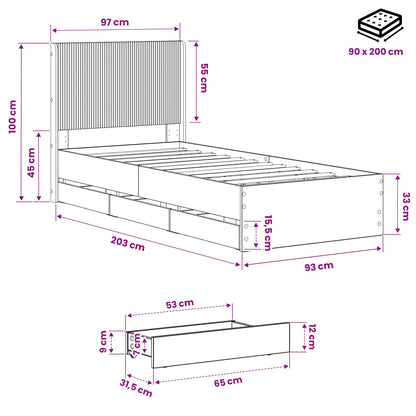 Bed Frame with Storage and Headboard Artisan Oak 90 x 200 cm