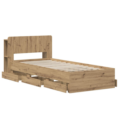 Bed Frame with Storage and Headboard Artisan Oak 90 x 200 cm