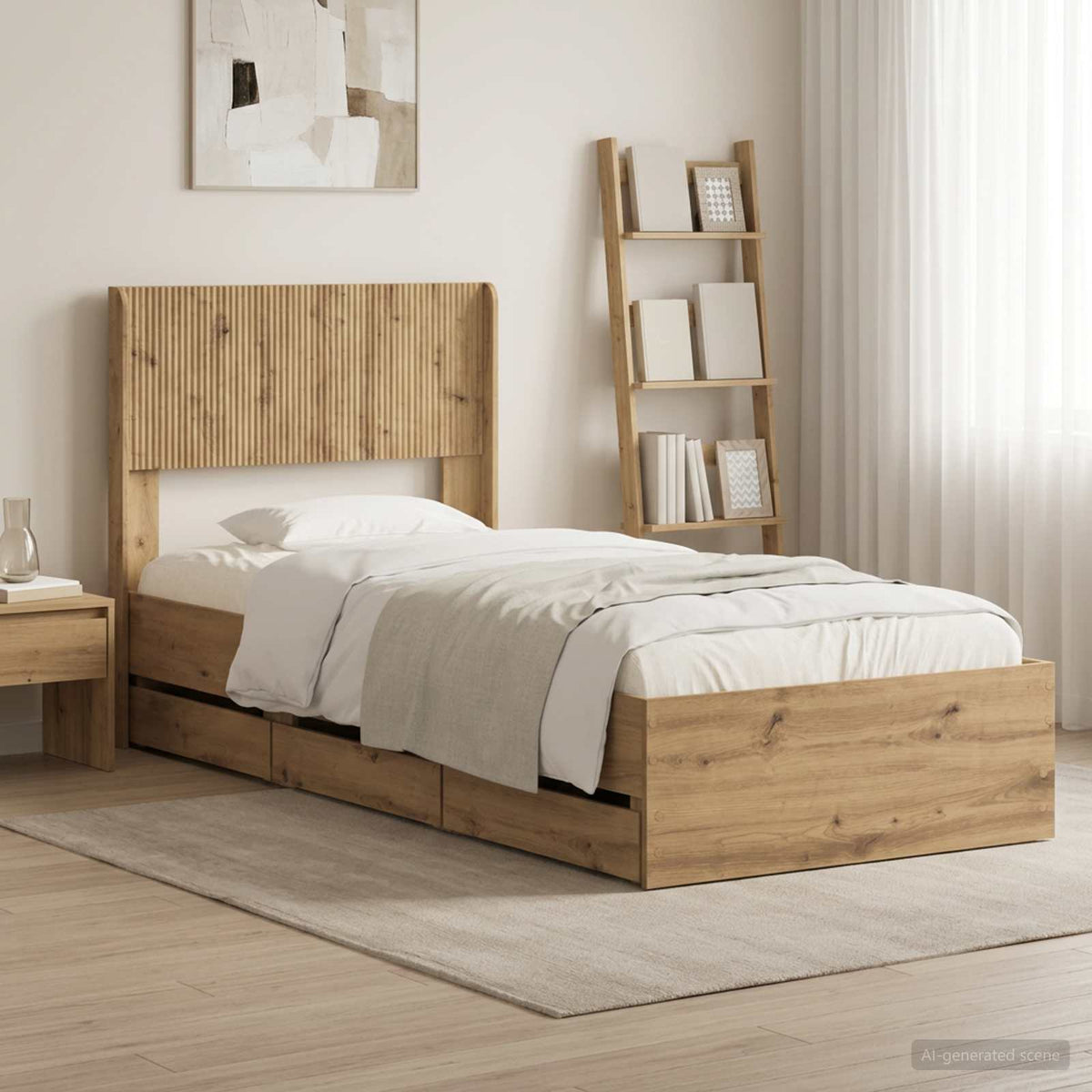 Bed Frame with Storage and Headboard Artisan Oak 90 x 200 cm