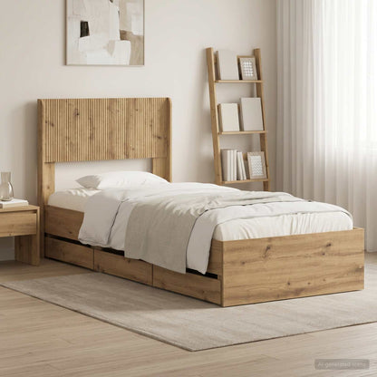 Bed Frame with Storage and Headboard Artisan Oak 90 x 200 cm