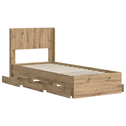 Bed Frame with Storage and Headboard Artisan Oak 90 x 200 cm