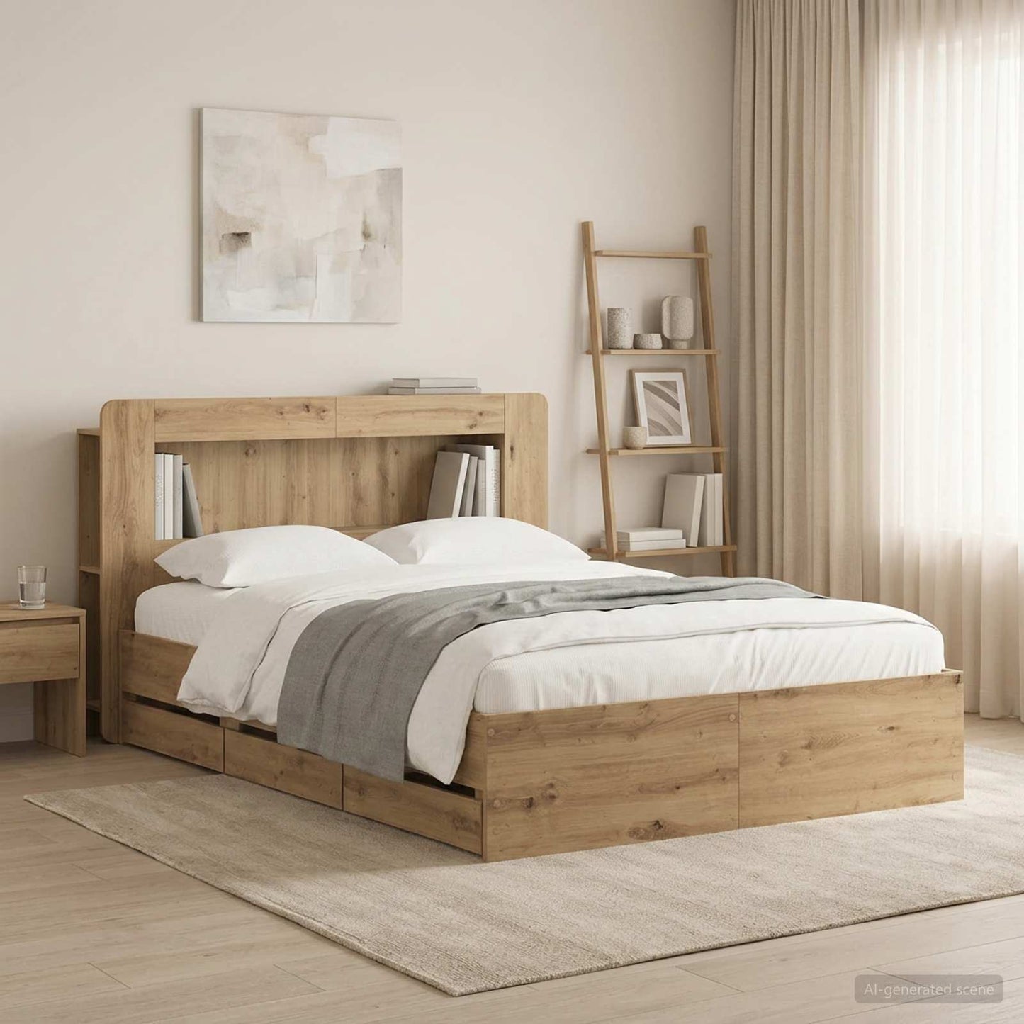 Bed Frame with Storage and Headboard Artisan Oak 140 x 190 cm