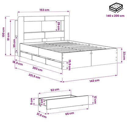 Bed Frame with Storage and Headboard Artisan Oak 140 x 190 cm