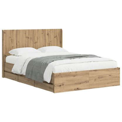 Bed Frame with Storage and Headboard Artisan Oak 140 x 190 cm