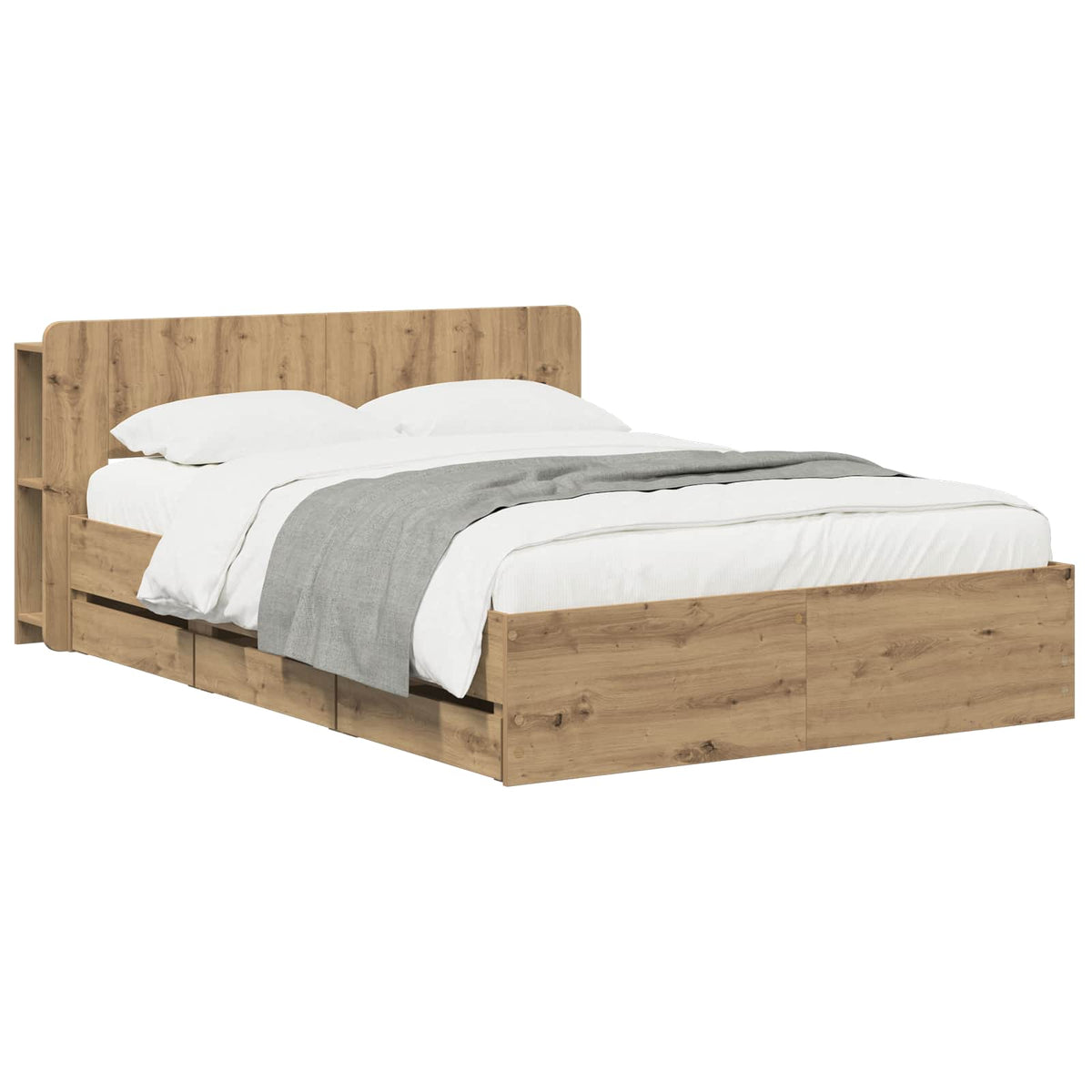 Bed Frame with Storage and Headboard Artisan Oak 140 x 190 cm