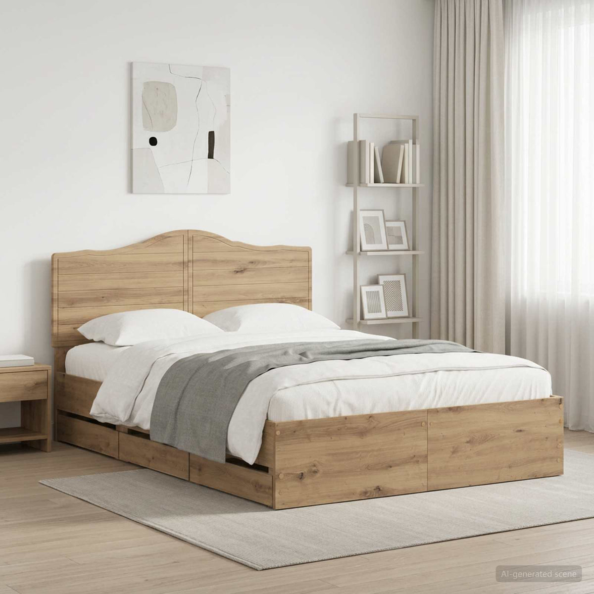 Bed Frame with Storage and Headboard Artisan Oak 140 x 190 cm