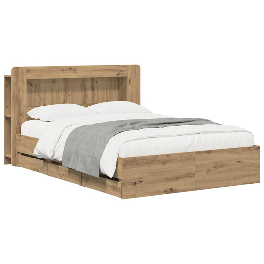 Bed Frame with Storage and Headboard Artisan Oak 135 x 190 cm