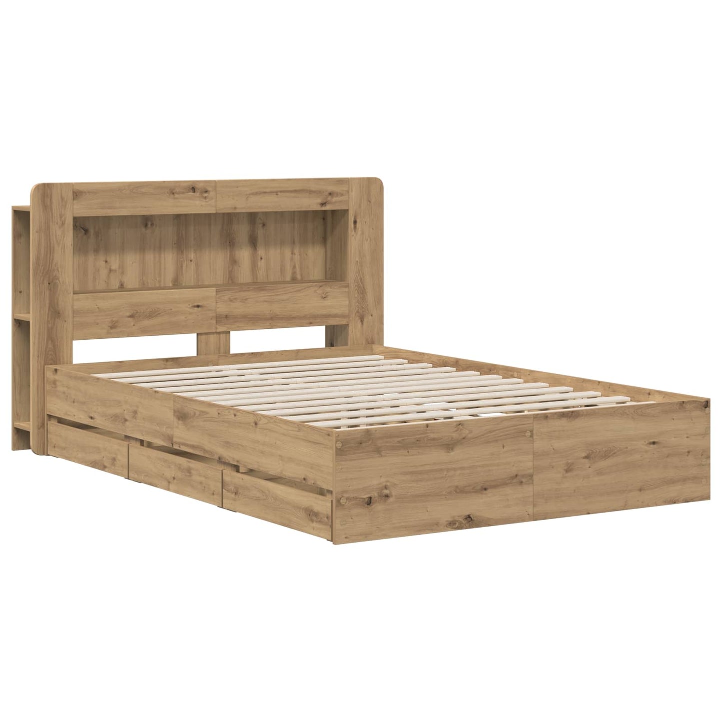Bed Frame with Storage and Headboard Artisan Oak 135 x 190 cm