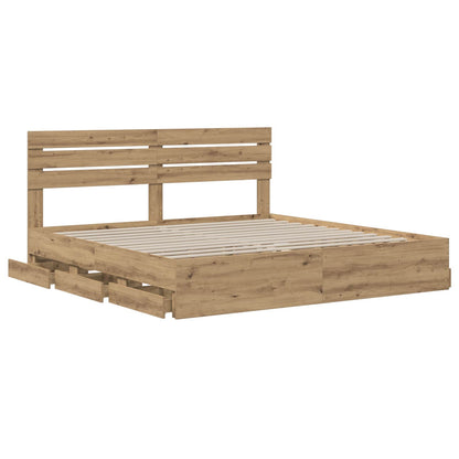 Bed Frame with Storage and Headboard Artisan Oak 180 x 200 cm