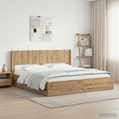 Bed Frame with Storage and Headboard Artisan Oak 180 x 200 cm