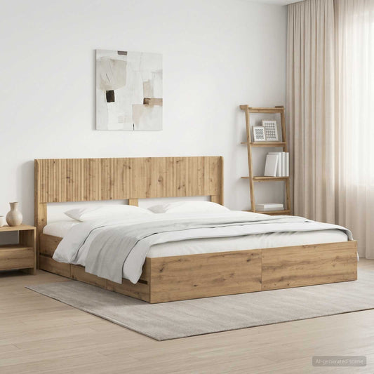 Bed Frame with Storage and Headboard Artisan Oak 180 x 200 cm