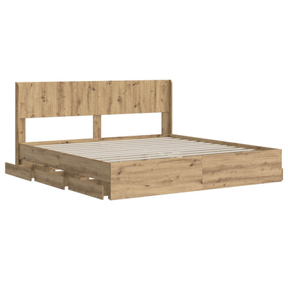 Bed Frame with Storage and Headboard Artisan Oak 180 x 200 cm