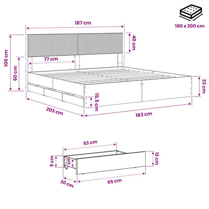 Bed Frame with Storage and Headboard Artisan Oak 180 x 200 cm