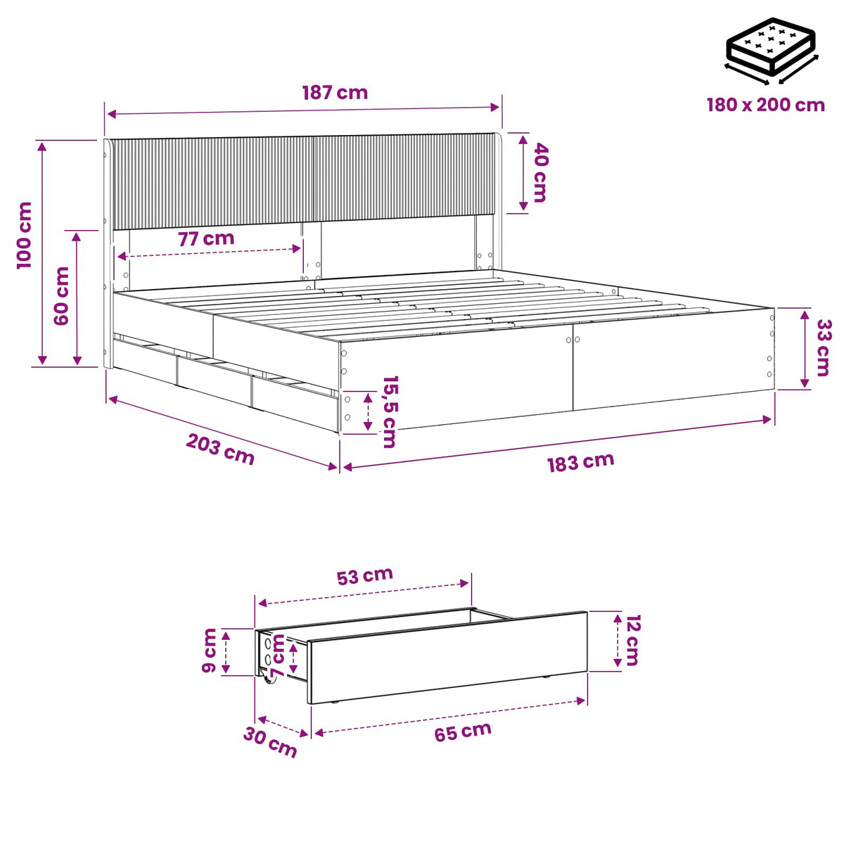 Bed Frame with Storage and Headboard Artisan Oak 180 x 200 cm