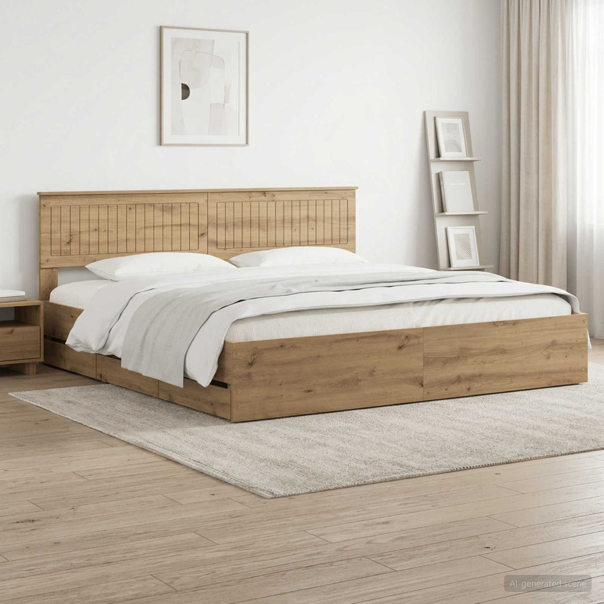 Bed Frame with Storage and Headboard Artisan Oak 180 x 200 cm