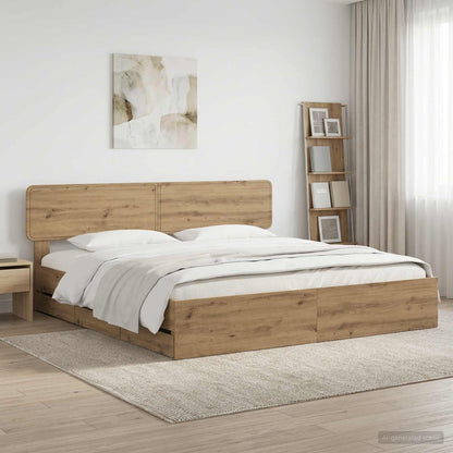 Bed Frame with Storage and Headboard Artisan Oak 180 x 200 cm