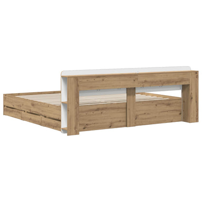 Bed Frame with Storage and Headboard Artisan Oak 180 x 200 cm