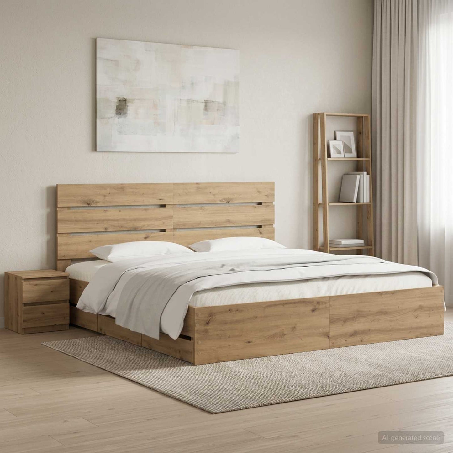 Bed Frame with Storage and Headboard Artisan Oak 180 x 200 cm