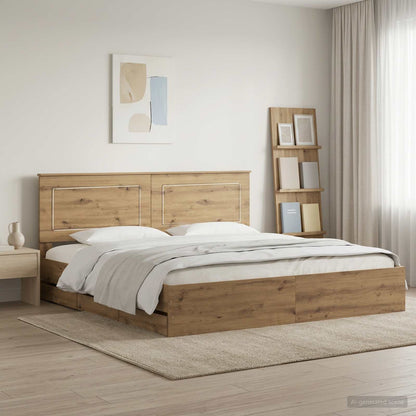 Bed Frame with Storage and Headboard Artisan Oak 180 x 200 cm