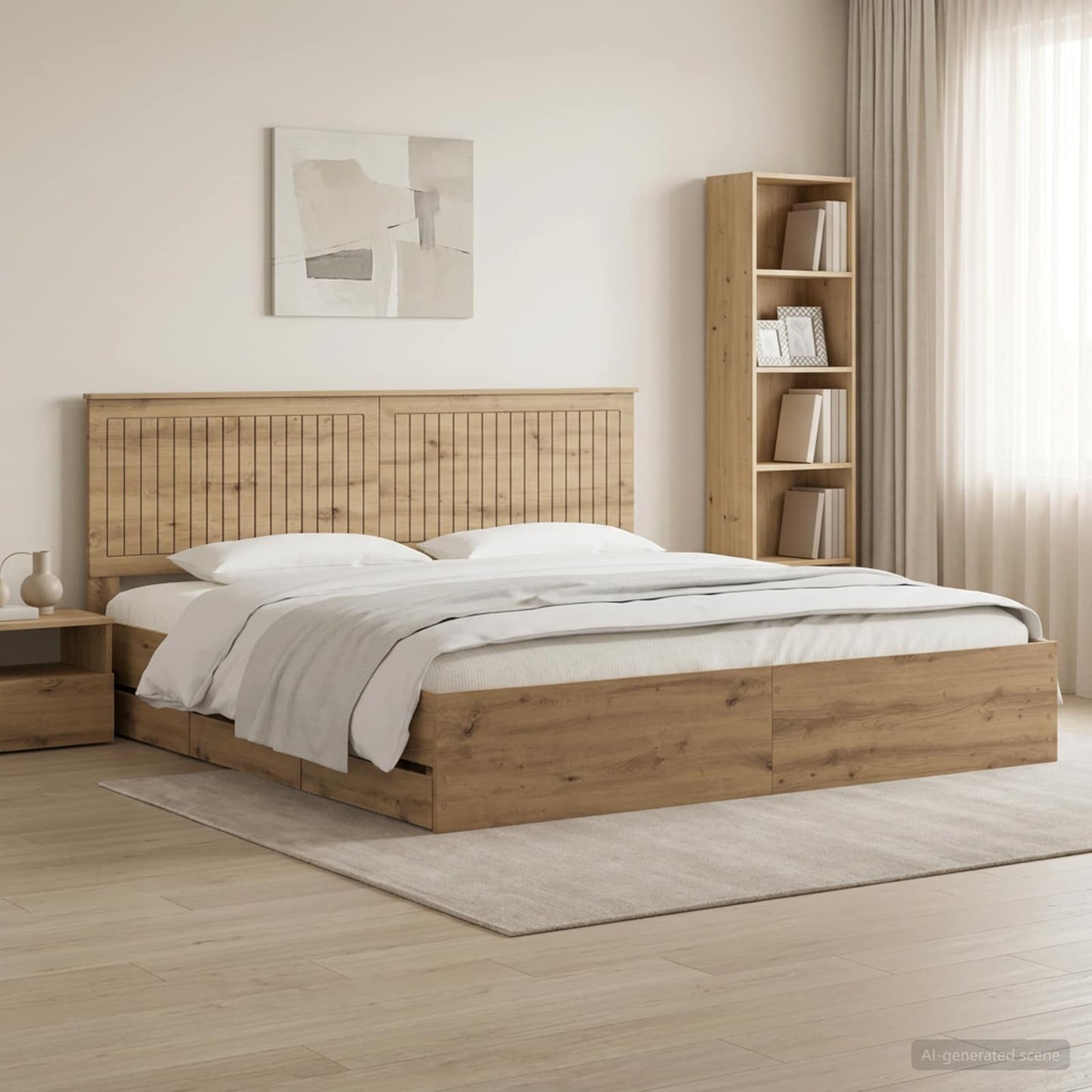 Bed Frame with Storage and Headboard Artisan Oak 180 x 200 cm