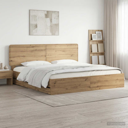Bed Frame with Storage and Headboard Artisan Oak 180 x 200 cm