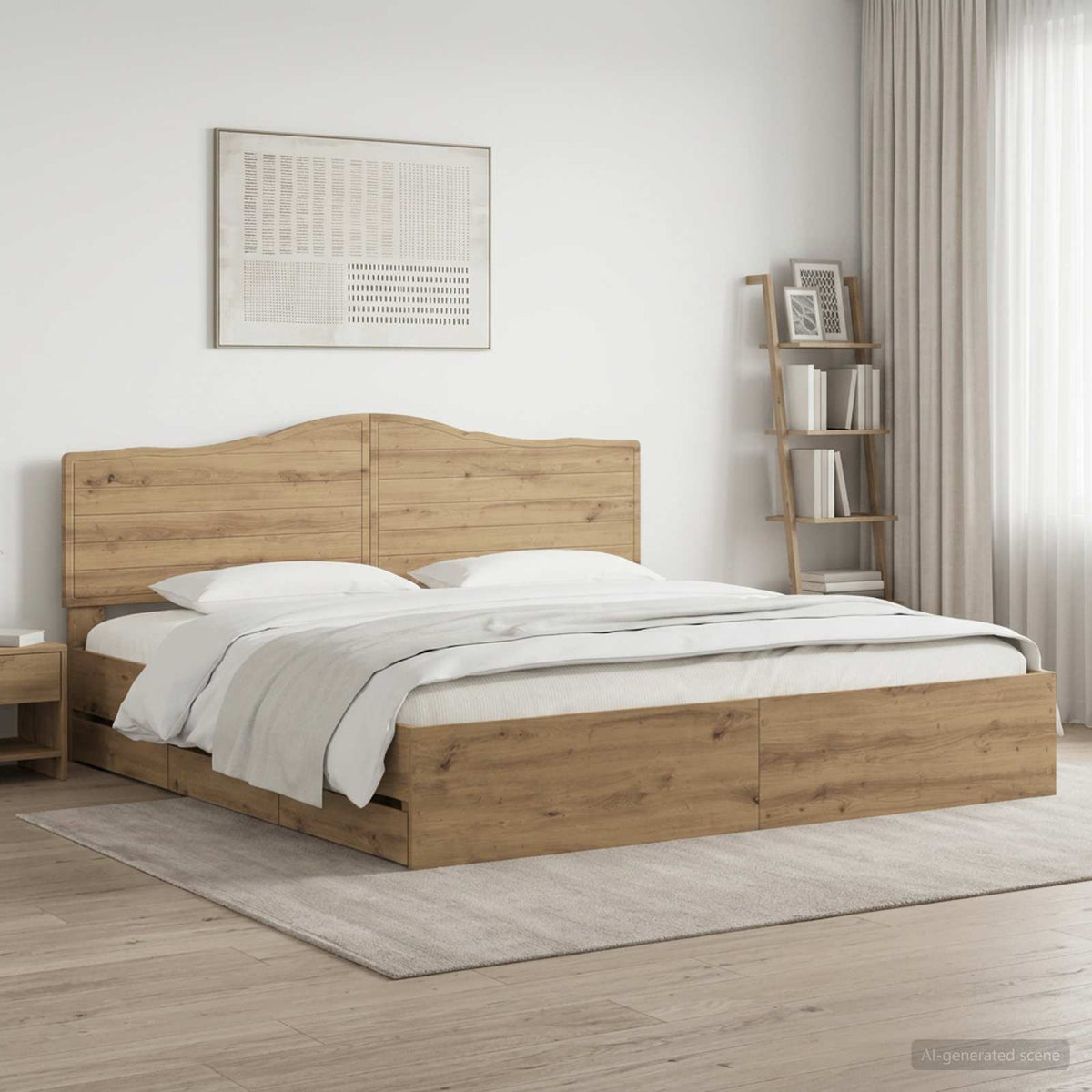 Bed Frame with Storage and Headboard Artisan Oak 180 x 200 cm