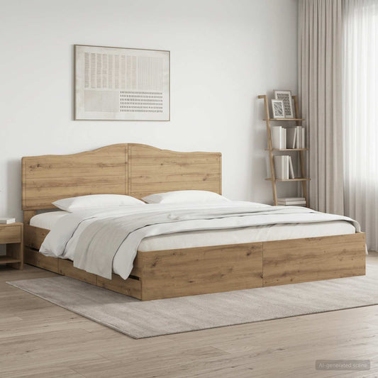 Bed Frame with Storage and Headboard Artisan Oak 180 x 200 cm