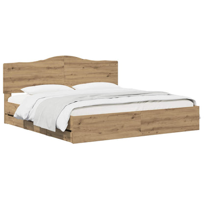 Bed Frame with Storage and Headboard Artisan Oak 180 x 200 cm