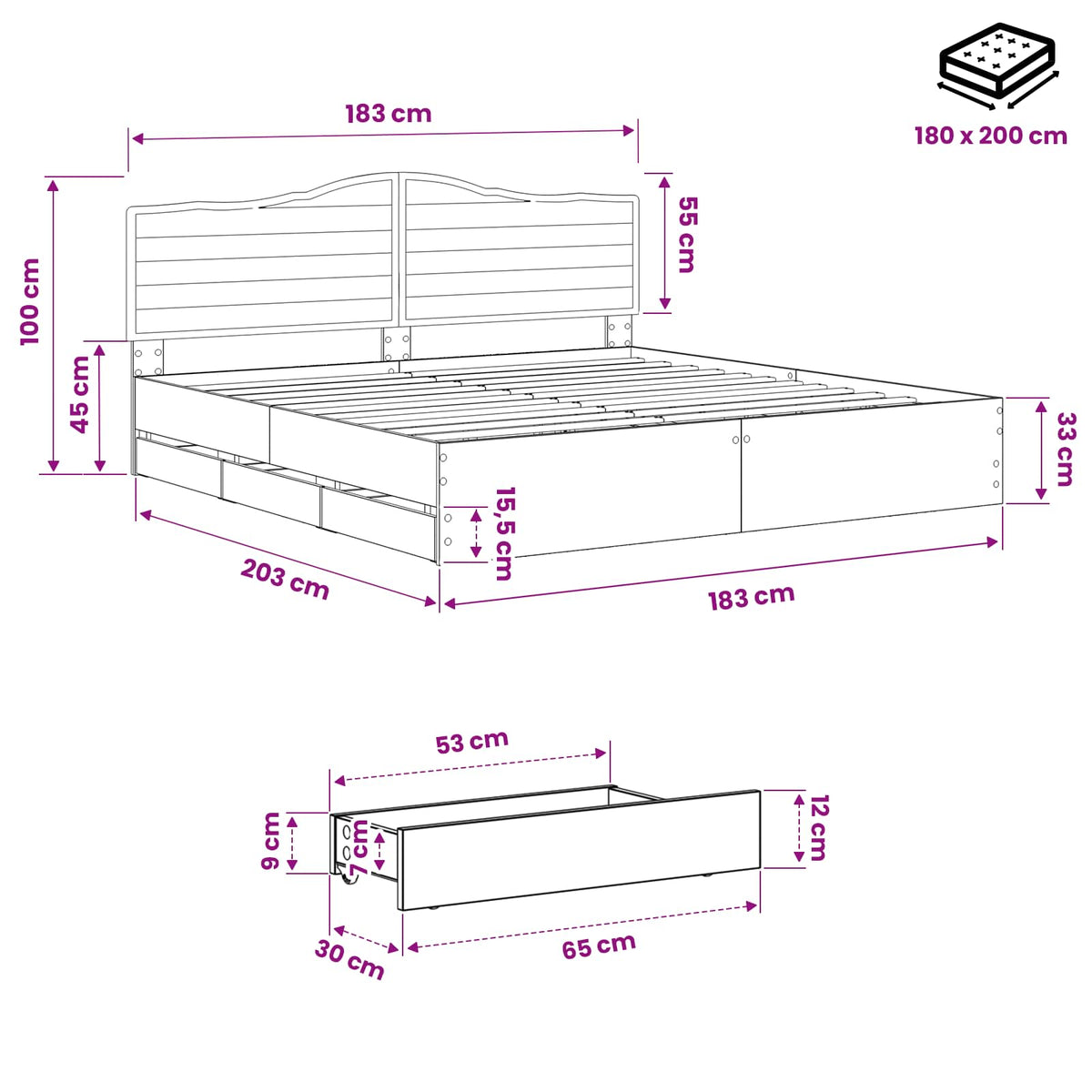 Bed Frame with Storage and Headboard Artisan Oak 180 x 200 cm