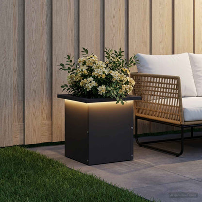 Garden Planter with LED Black 30 x 30 x 30 cm Steel