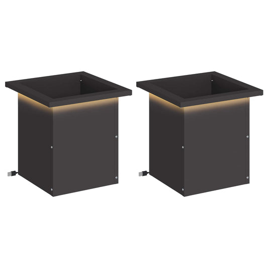 Garden Planter with LED 2 pcs Black 30 x 30 x 30 cm Steel