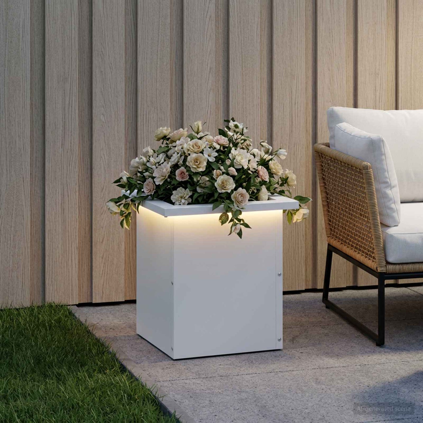 Garden Planter with LED White 30 x 30 x 30 cm Steel