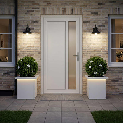 Garden Planter with LED 2 pcs White 30 x 30 x 30 cm Steel