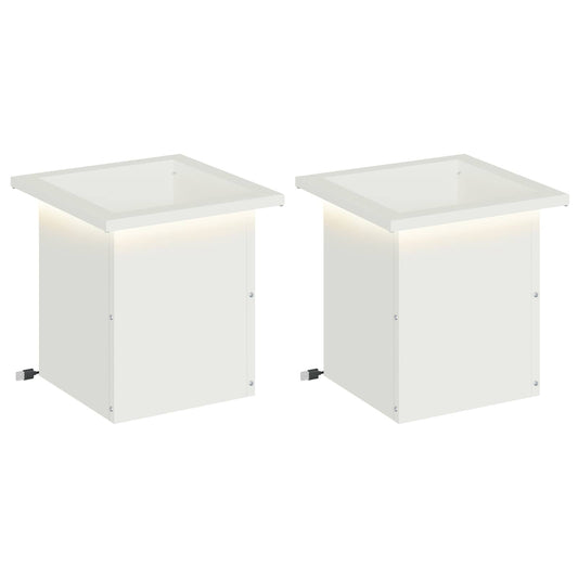 Garden Planter with LED 2 pcs White 30 x 30 x 30 cm Steel