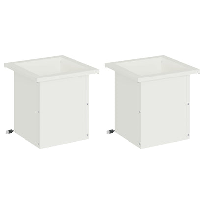 Garden Planter with LED 2 pcs White 30 x 30 x 30 cm Steel