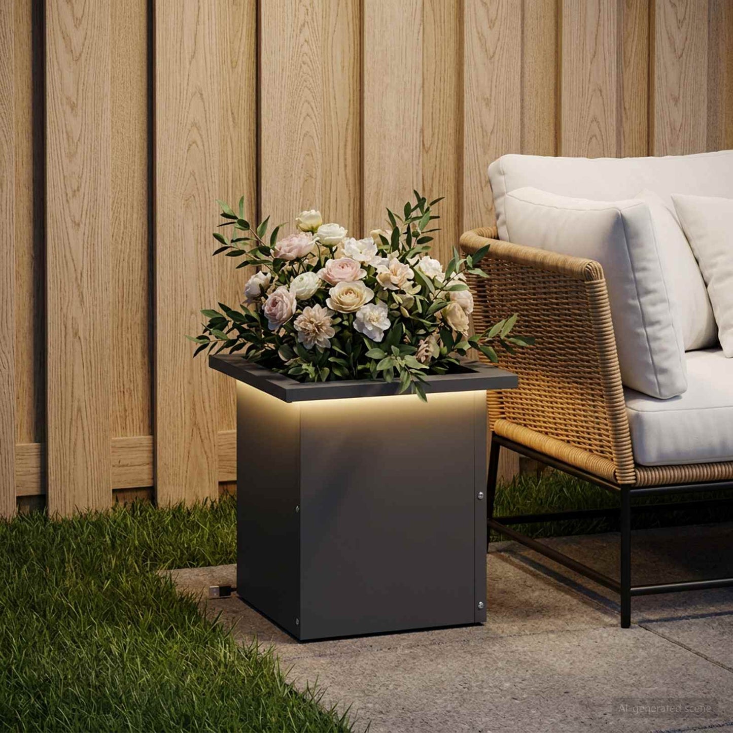Garden Planter with LED Antracite 30 x 30 x 30 cm Steel