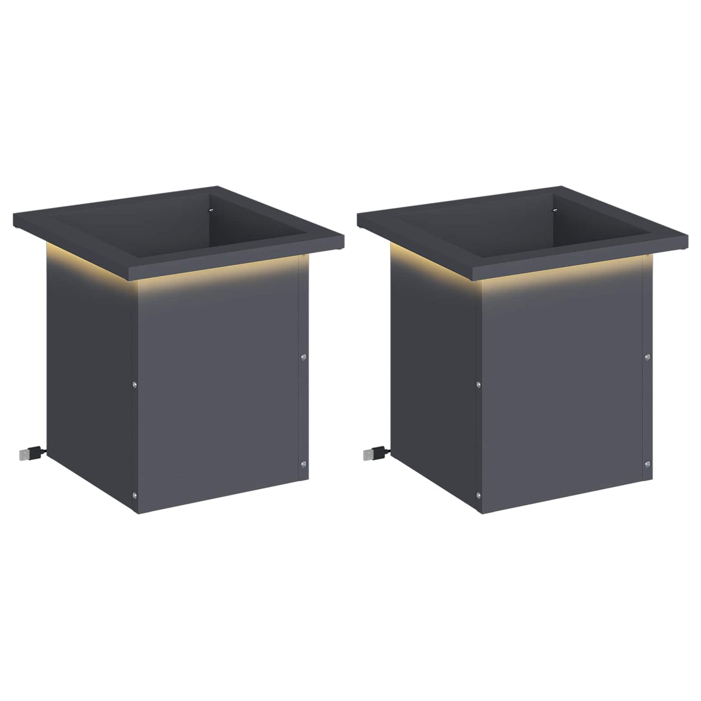 Garden Planter with LED 2 pcs Antracite 30 x 30 x 30 cm Steel