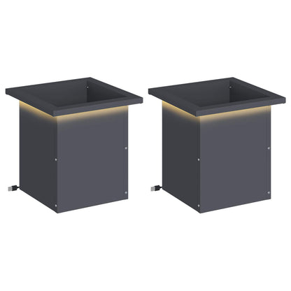 Garden Planter with LED 2 pcs Antracite 30 x 30 x 30 cm Steel