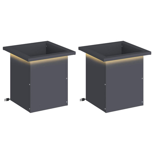 Garden Planter with LED 2 pcs Antracite 30 x 30 x 30 cm Steel
