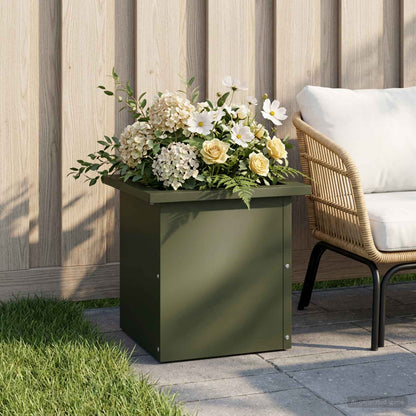 Garden Planter with LED Olive Green 30 x 30 x 30 cm Steel