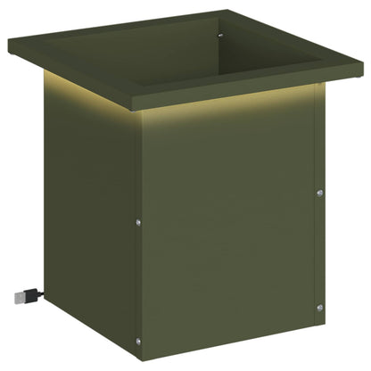 Garden Planter with LED Olive Green 30 x 30 x 30 cm Steel