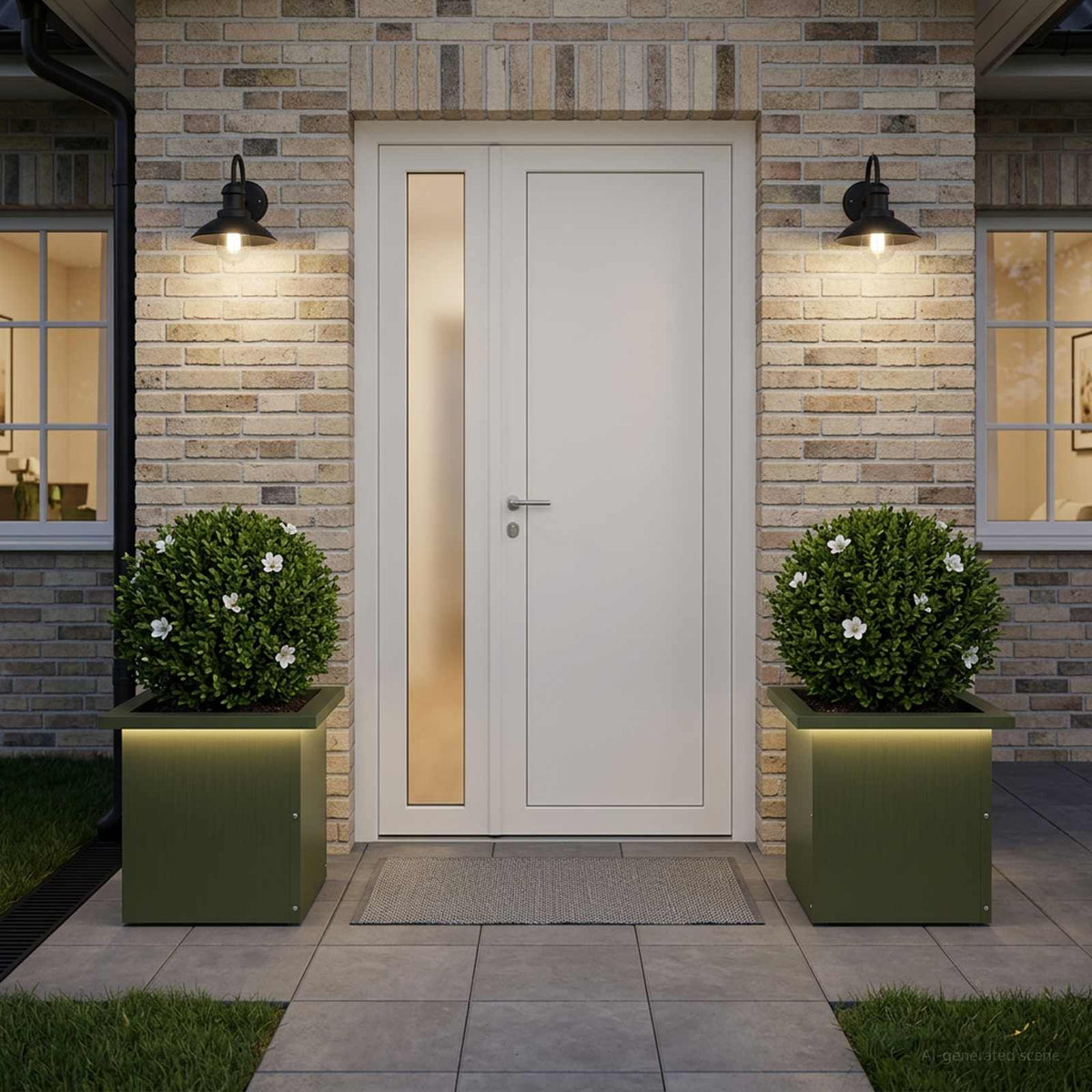 Garden Planter with LED 2 pcs Olive Green 30 x 30 x 30 cm Steel