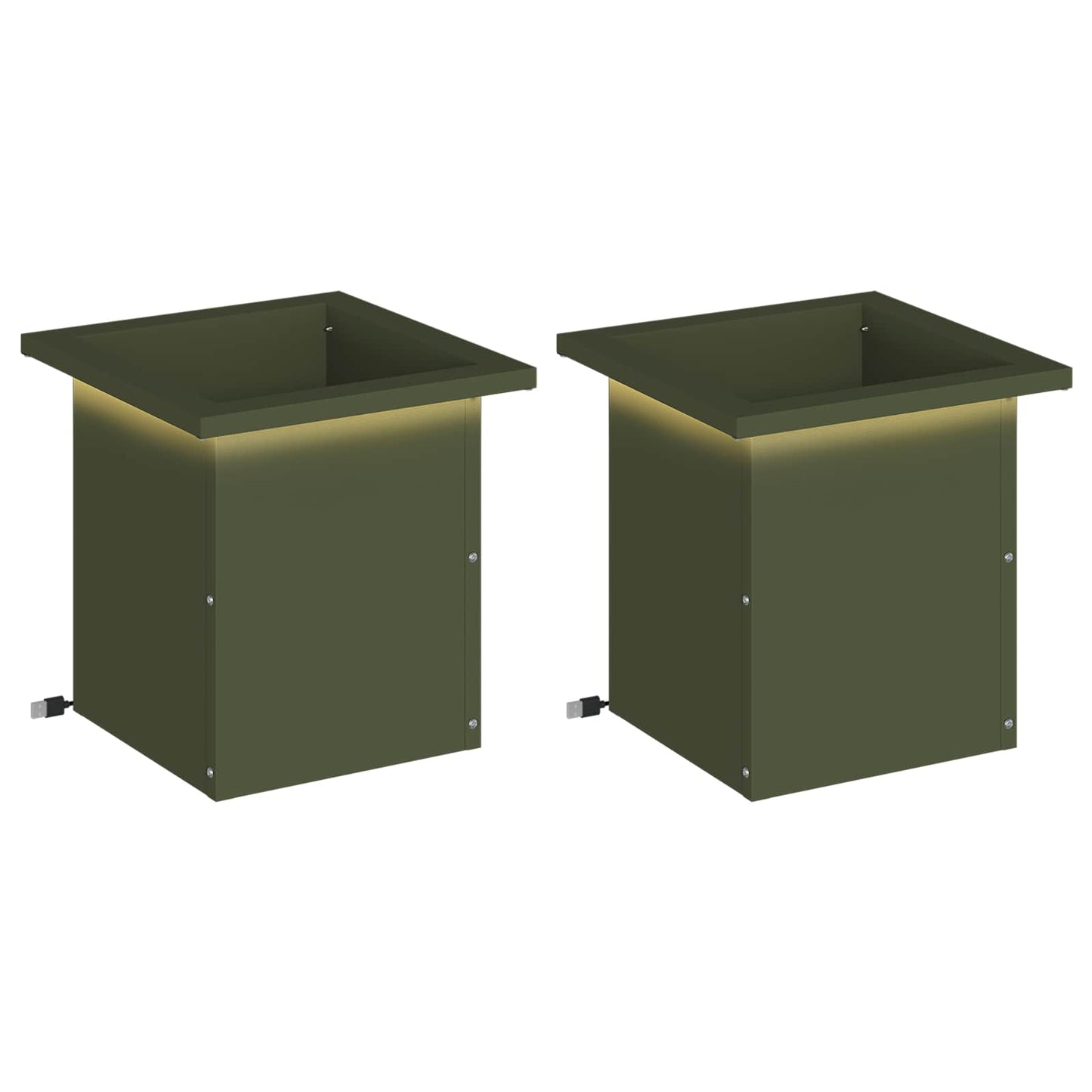 Garden Planter with LED 2 pcs Olive Green 30 x 30 x 30 cm Steel