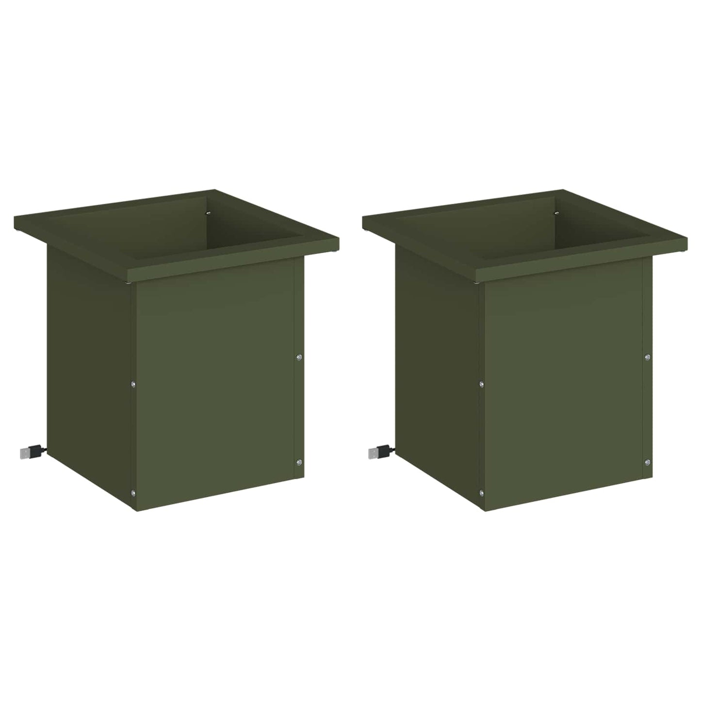 Garden Planter with LED 2 pcs Olive Green 30 x 30 x 30 cm Steel