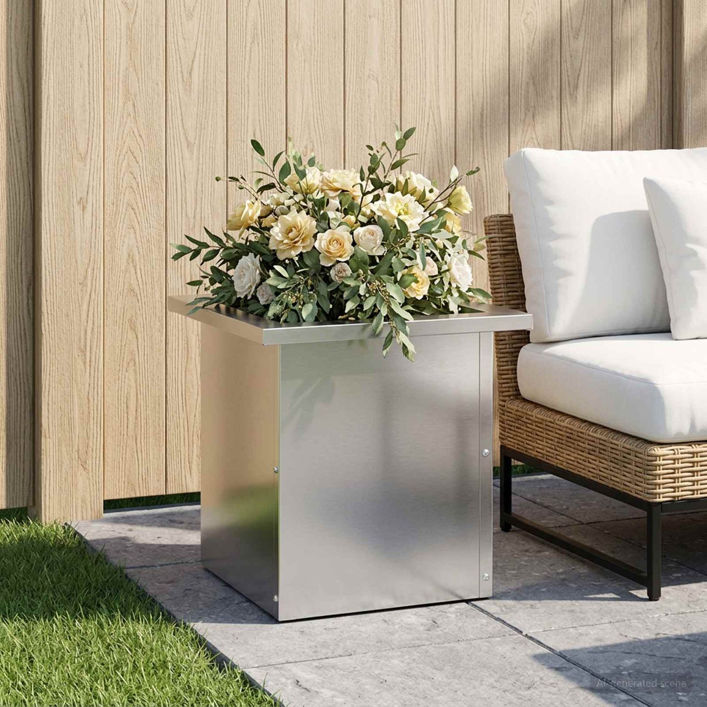 Garden Planter with LED Silver 30 x 30 x 30 cm Galvanised Steel
